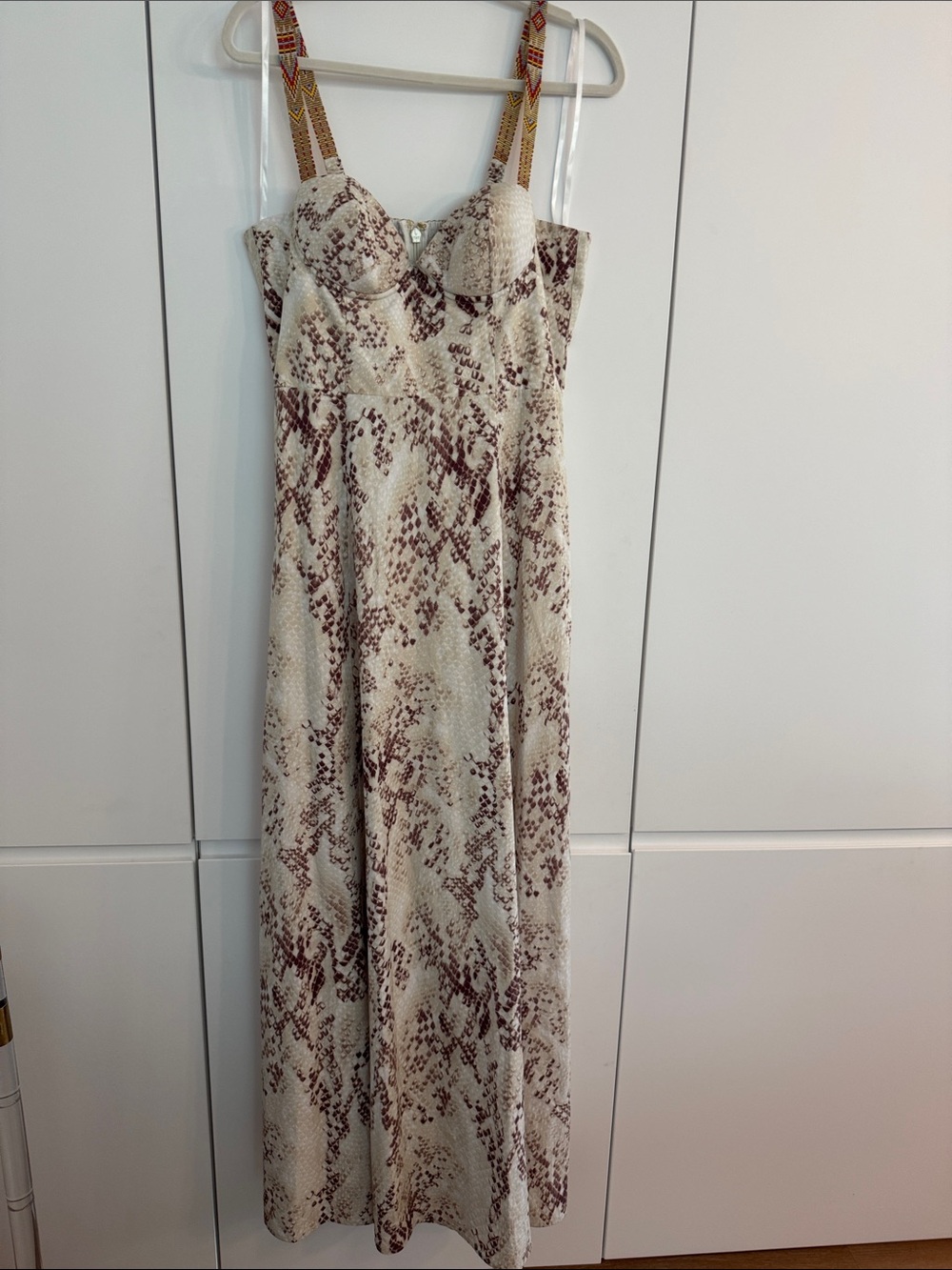 L’AGENCE Snake-Print Lined Maxi Dress in Cream and Brown 10 New